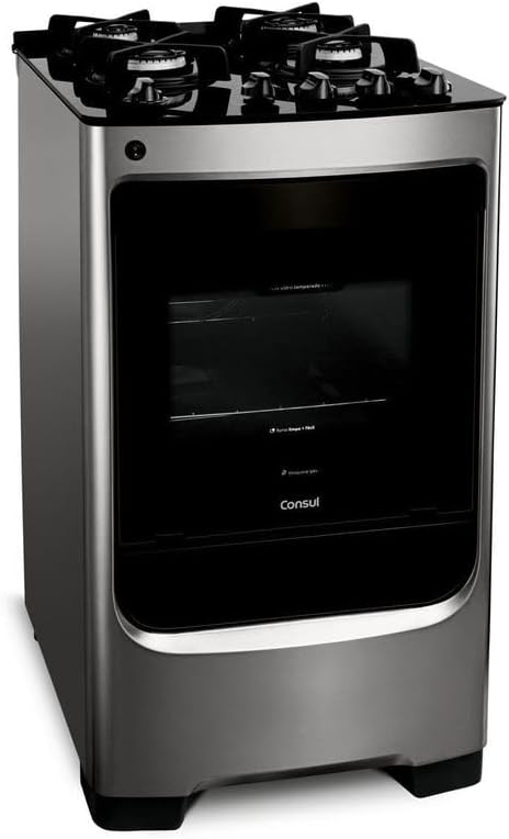 Fogão Consul 4 bocas cor Inox com mesa de vidro e grade de ferro fundido - CFO4VAR BIVOLT