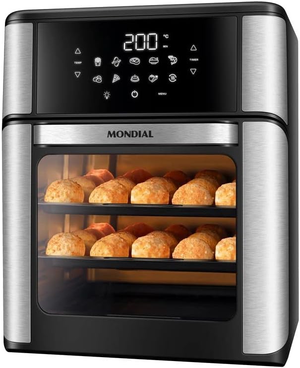 Fritadeira Air Fryer Forno Oven 12 Litros, Mondial, Preto:Inox, 2000W - AFON-12L-BI